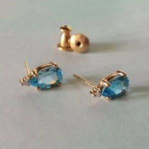 Blue Topaz & Diamond 10k Earrings